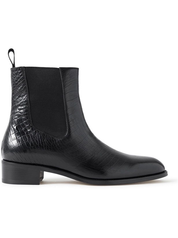Photo: TOM FORD - Croc-Effect Leather Chelsea Boots - Black