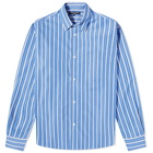 Comme des Garçons Homme Men's Back Logo Striped Shirt in Blue/Navy/White