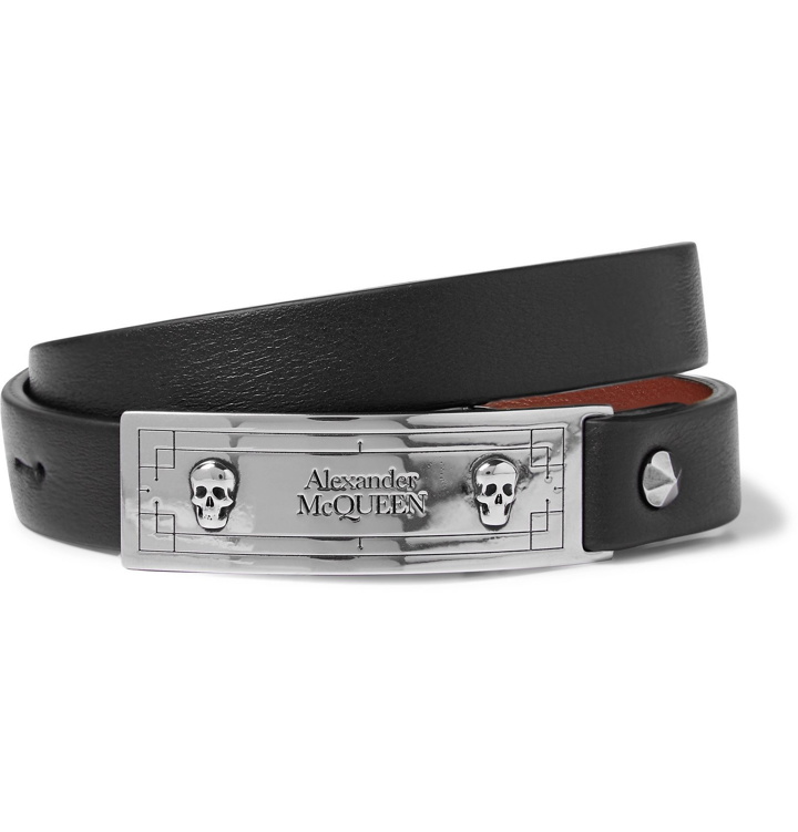 Photo: Alexander McQueen - Leather and Silver-Tone Wrap Bracelet - Black