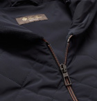 LORO PIANA - Wool and Suede-Panelled Quilted Shell Hooded Jacket - Blue