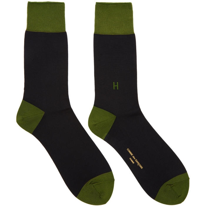 Photo: Comme des Garçons Homme Black and Green Colorblock H Socks 