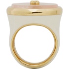 Lanvin Pink and Gold Enamel Quartz Signet Ring