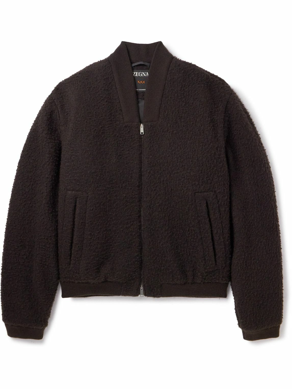 Zegna Cashmere-Bouclé Bomber Jacket Brown Zegna