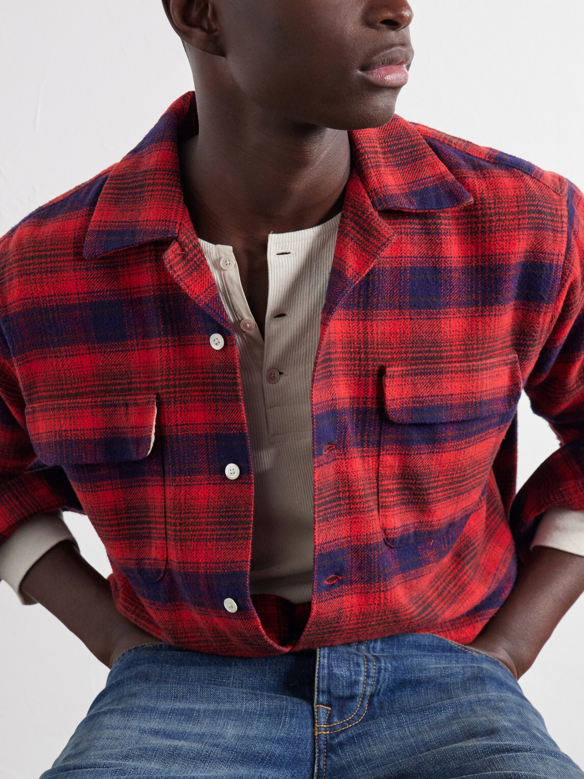 Fortela - Baker Camp-Collar Checked Cotton Shirt - Red