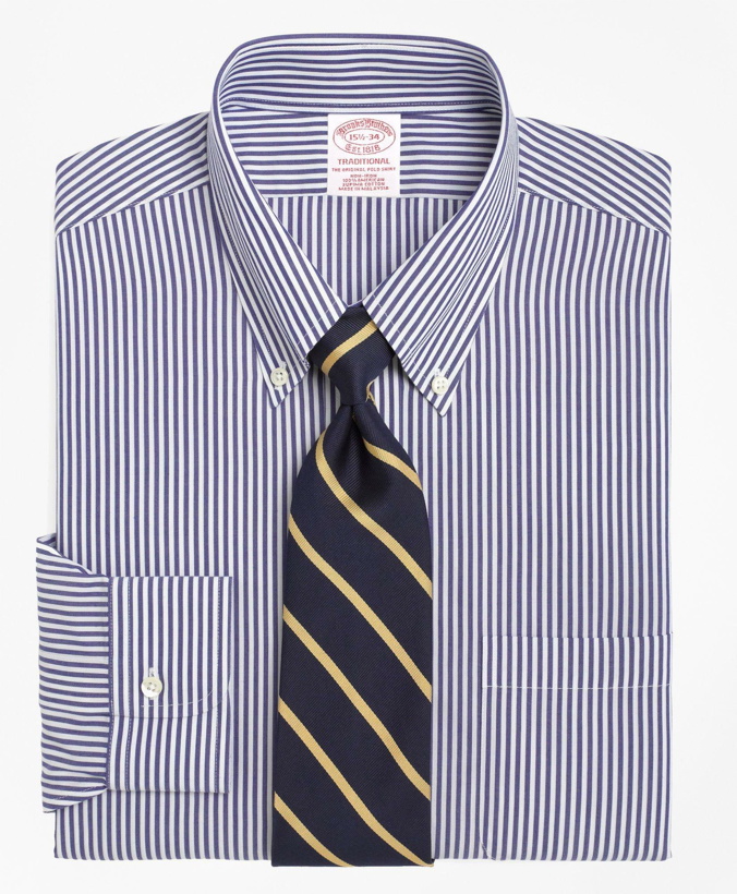Photo: Brooks Brothers Men's Traditional Extra-Relaxed-Fit Dress Shirt, Non-Iron Bengal Stripe | Blue/White
