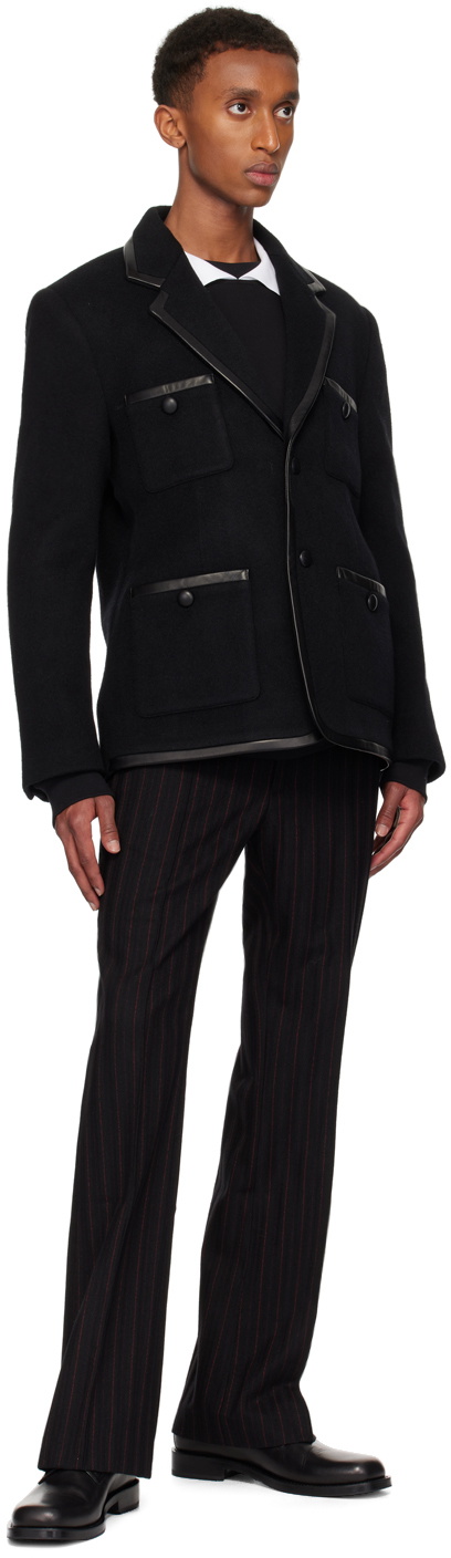 Ernest W. Baker Black Leather Trim Single Breasted Blazer