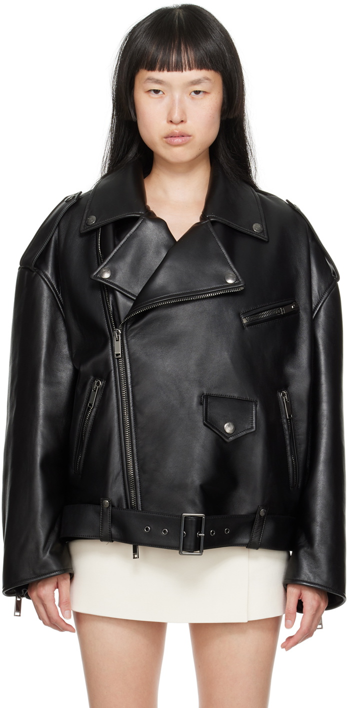 Valentino Black Belted Leather Jacket Valentino