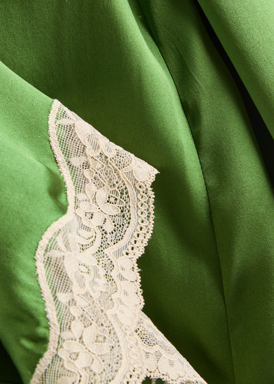 Love Stories Willow Lace-embellished Silk Chemise Sage