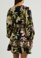 Farm Rio Floral-print Belted Mini Dress Black