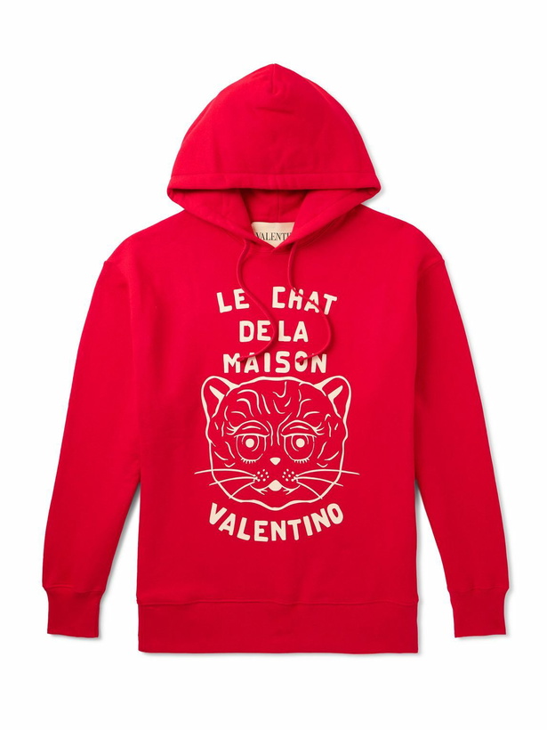 Photo: Valentino Garavani - Logo-Print Cotton-Jersey Hoodie - Red