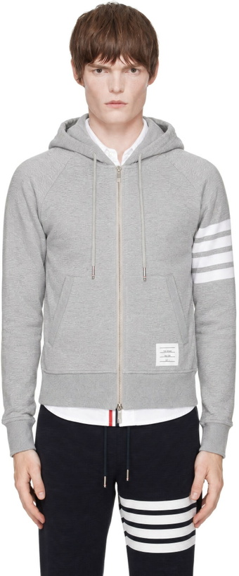 Photo: Thom Browne Gray Classic Loopback 4-Bar Zip-Up Hoodie