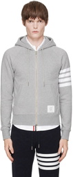 Thom Browne Gray Classic Loopback 4-Bar Zip-Up Hoodie