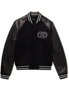 Valentino - Logo-Appliquéd Metallic Bouclé-Tweed and Leather Varsity Jacket - Black