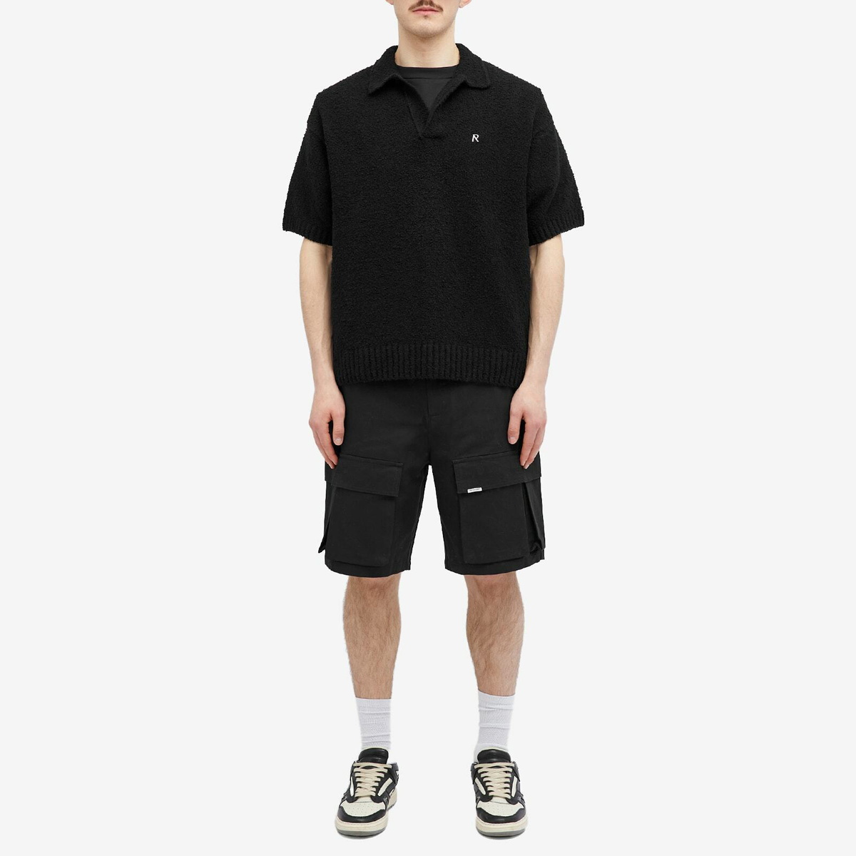 Represent Men's Boucle Textured Knit Polo Shirt in Black