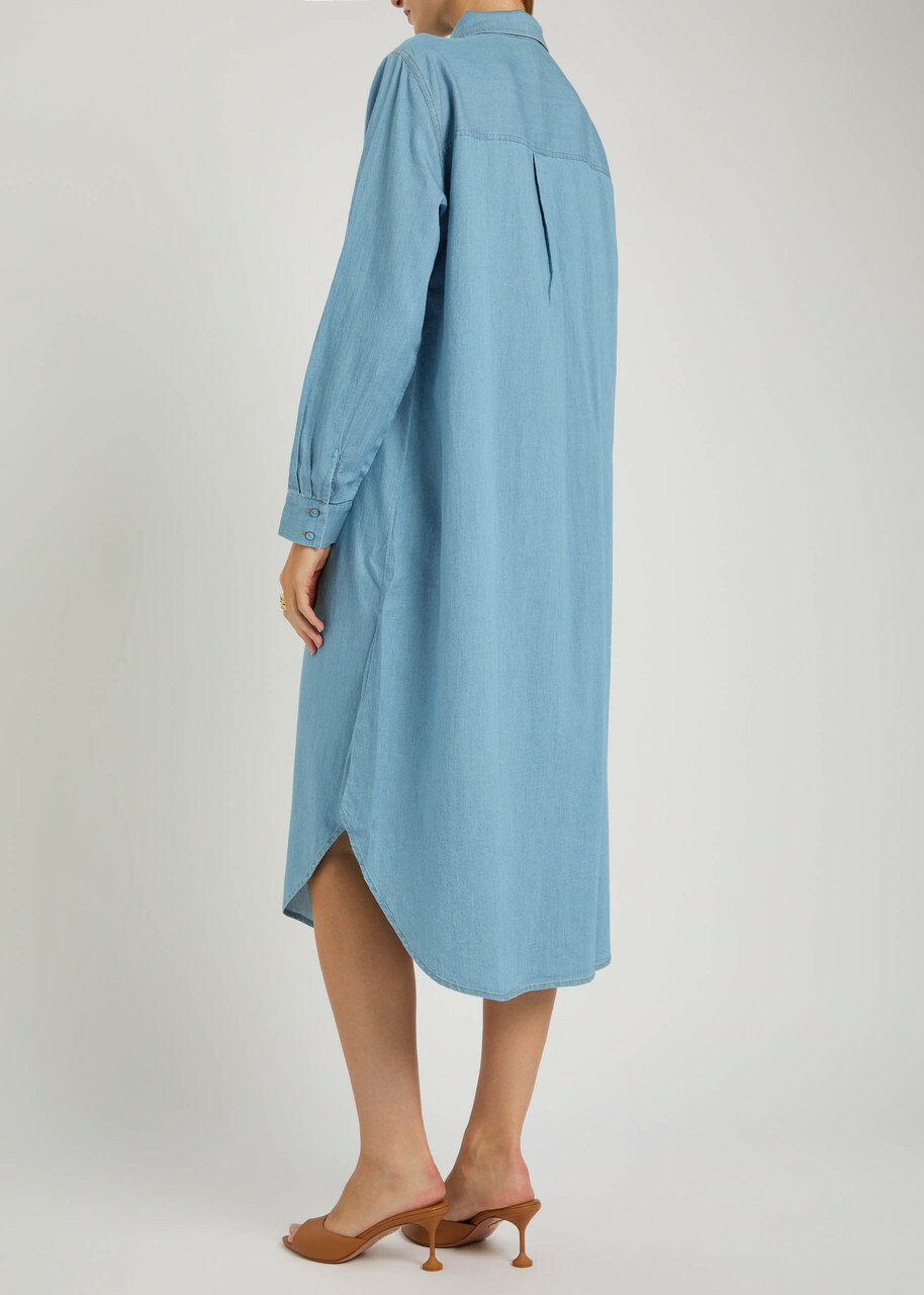 Eileen Fisher Cotton Chambray Midi Shirt Dress Light Blue