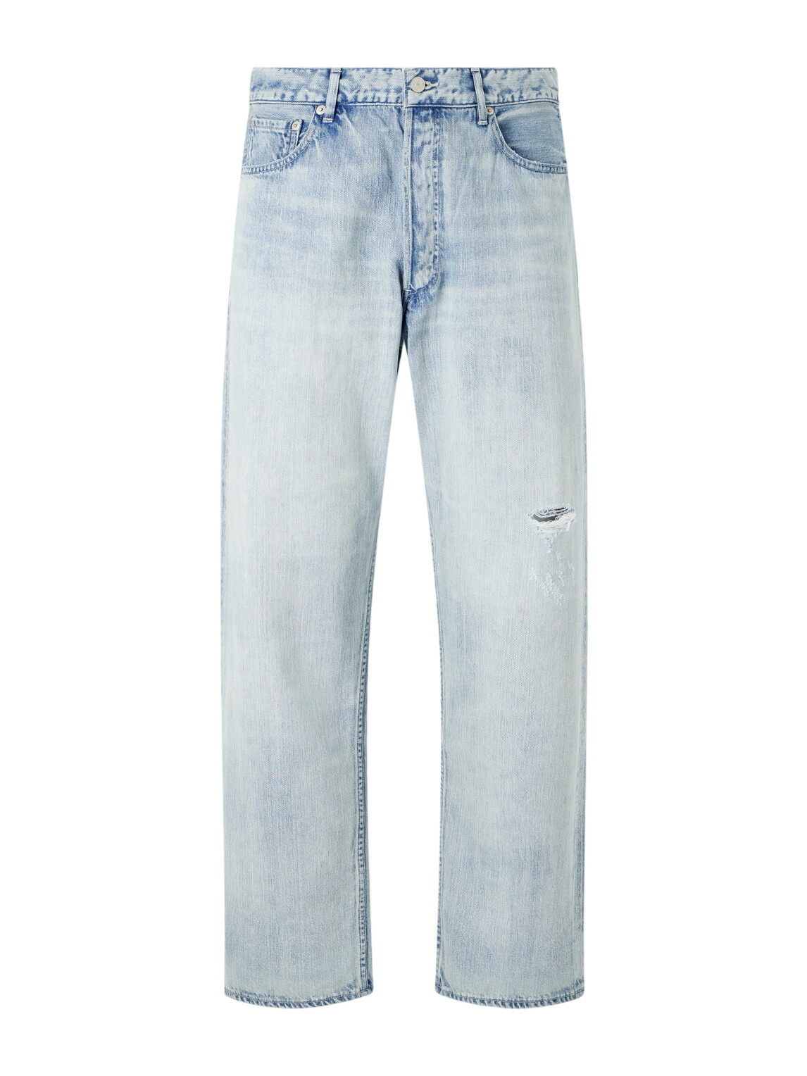 Auralee Men's Selvedge Faded Light Denim Wide Pants in Light