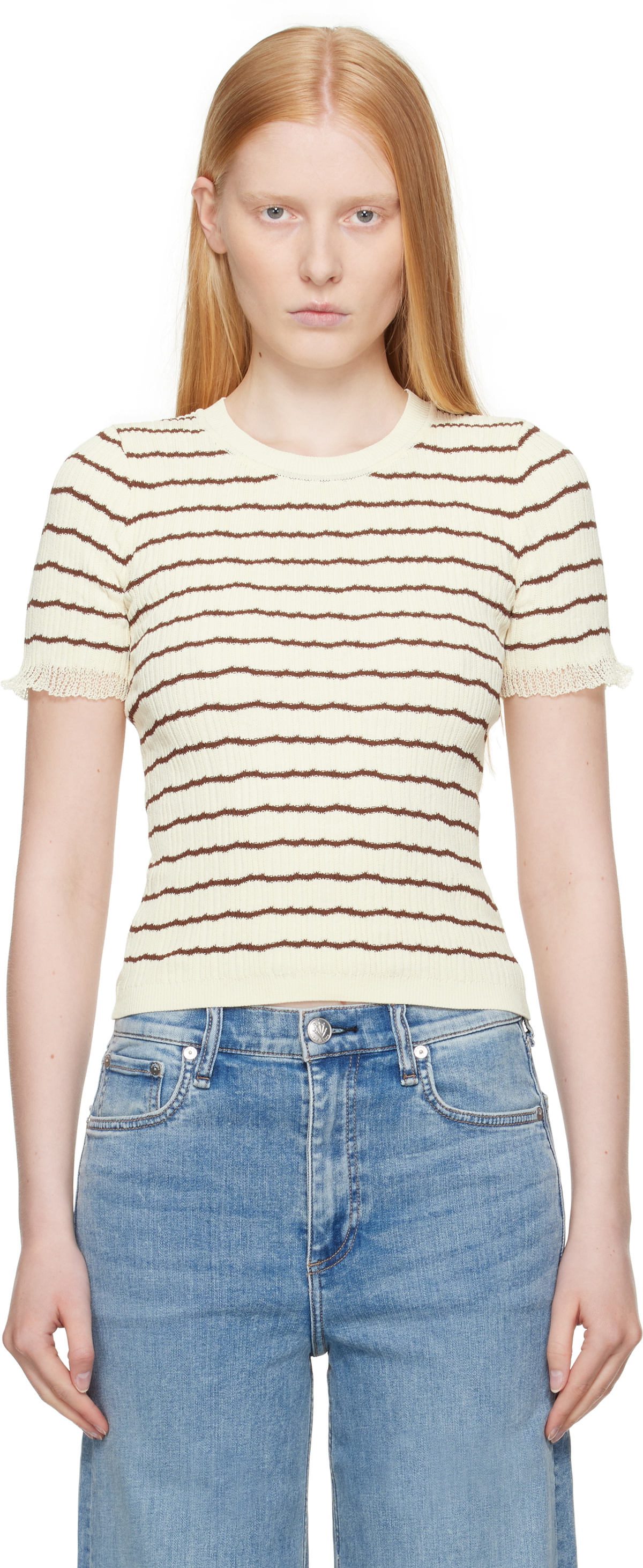 rag & bone Beige & Brown Chiara Stripe Crew T-shirt