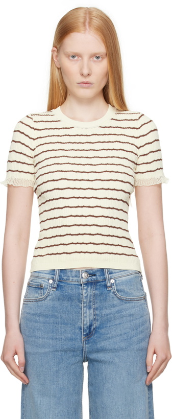 Photo: rag & bone Beige & Brown Chiara Stripe Crew T-shirt