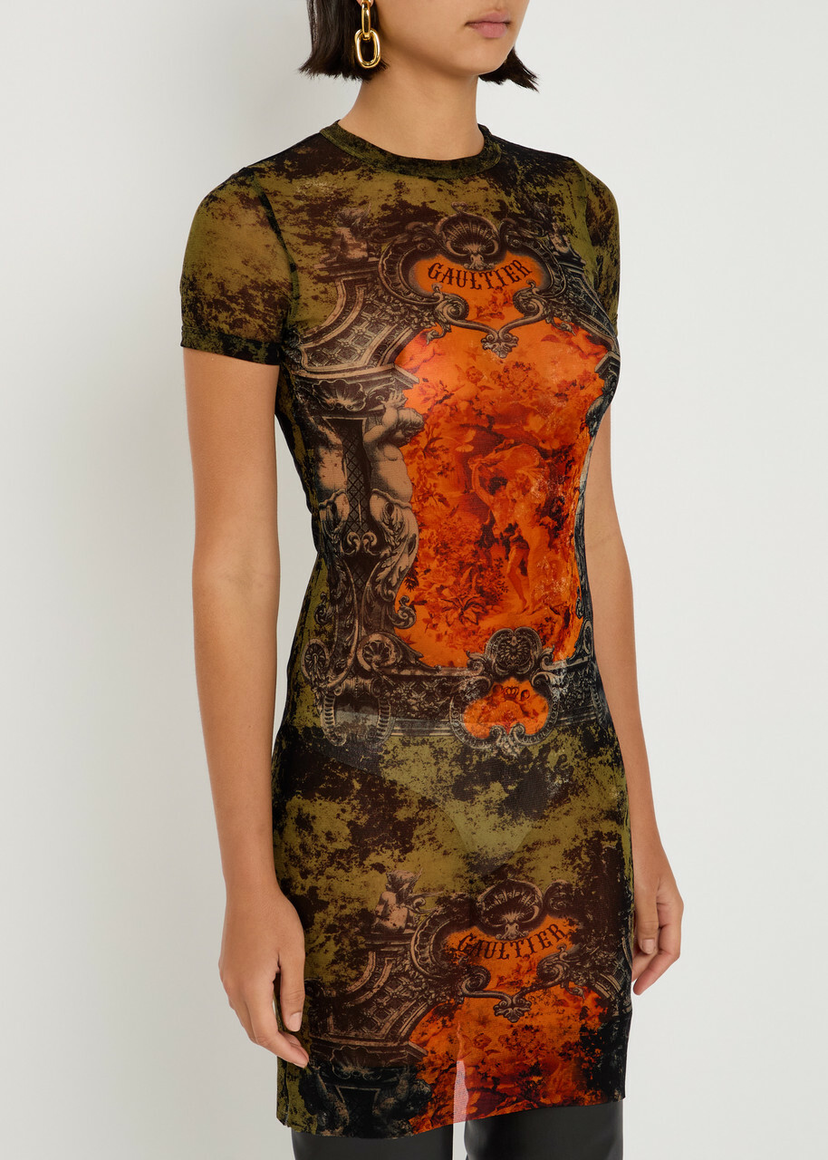 Jean Paul Gaultier Printed Mesh Mini Dress Multicoloured