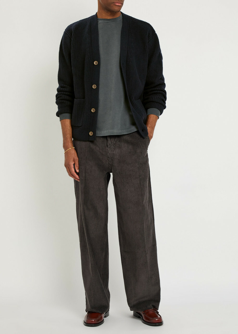 Wax London Walker Ribbed Wool-blend Cardigan Navy