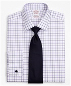 Brooks Brothers Men's Stretch Madison Relaxed-Fit Dress Shirt, Non-Iron Twill Ainsley Collar French Cuff Grid Check | Lavender