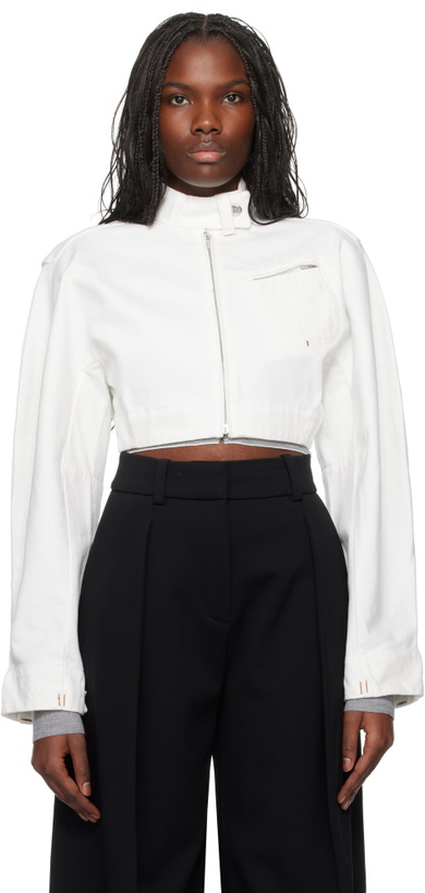 Photo: JACQUEMUS White La Casa 'La veste de-Nîmes Cabrio' Denim Jacket