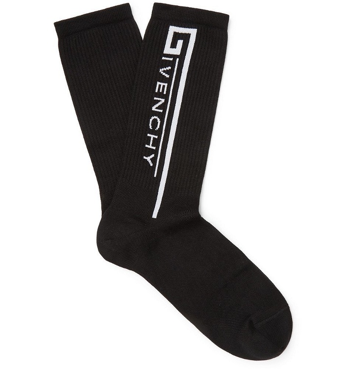 Photo: Givenchy - Logo-Intarsia Stretch Cotton-Blend Socks - Black