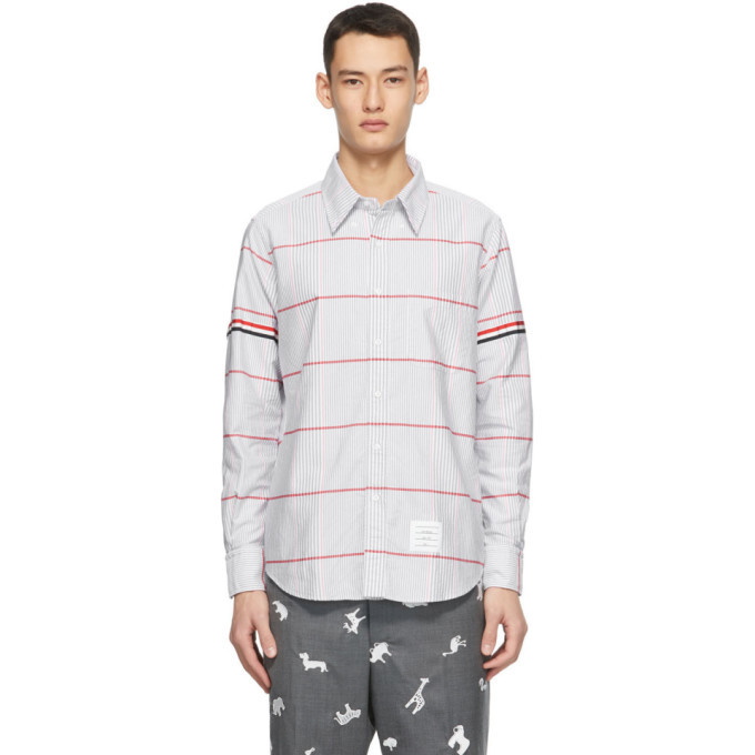 Photo: Thom Browne White Oversized Check RWB GG Armband Straight-Fit Oxford Shirt