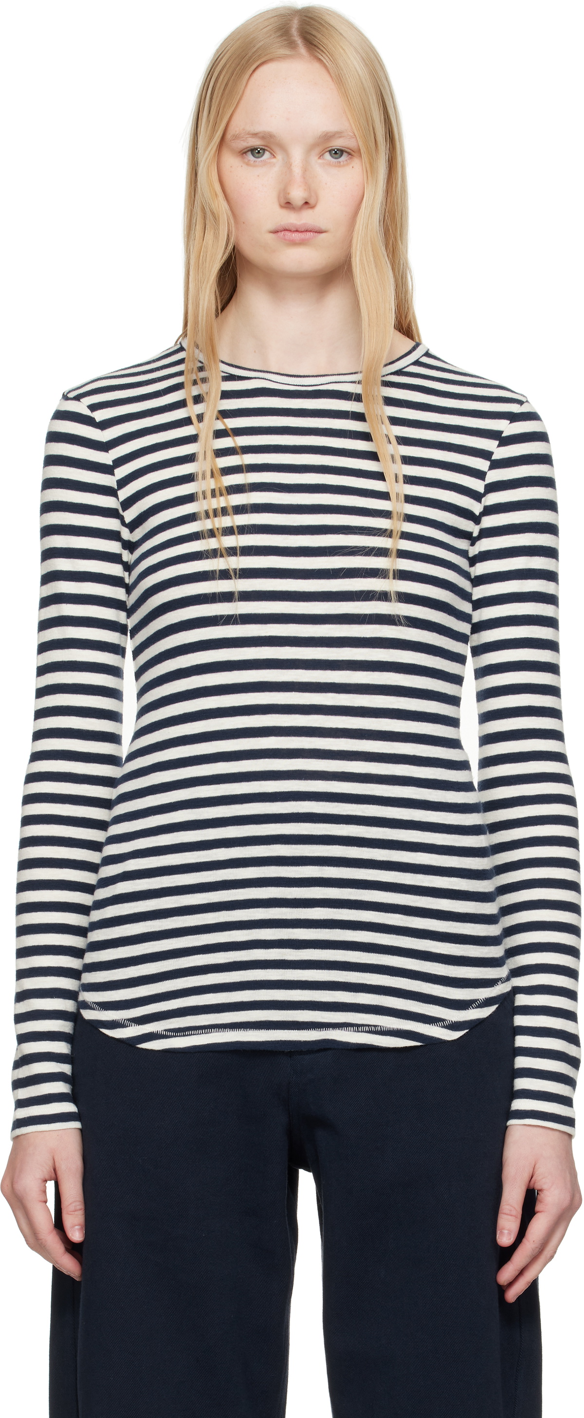YMC Navy & White Earth Stripe T-shirt