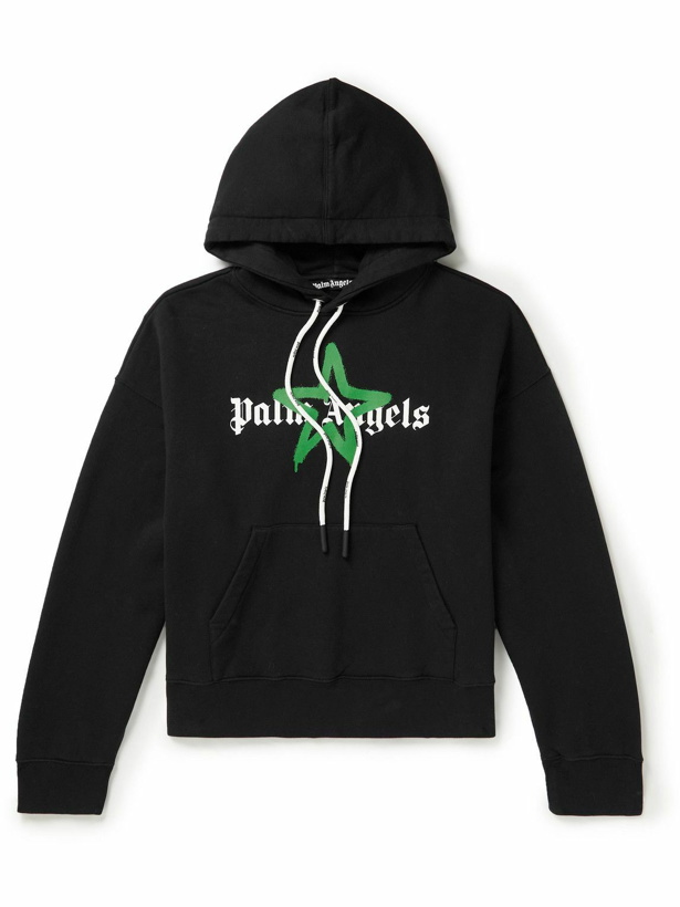 Photo: Palm Angels - Logo-Print Cotton-Blend Jersey Hoodie - Black