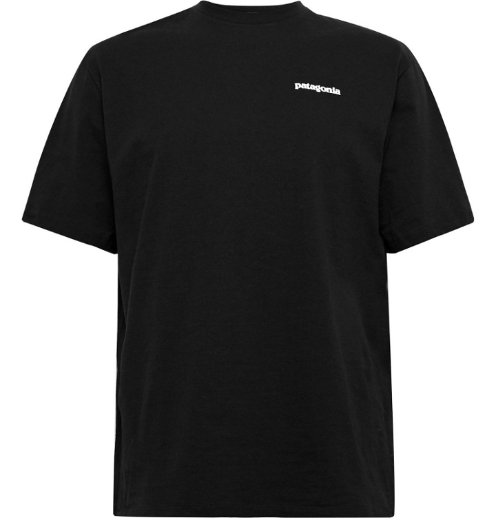 Photo: Patagonia - P-6 Logo Responsibili-Tee Printed Recycled Cotton-Blend Jersey T-Shirt - Black