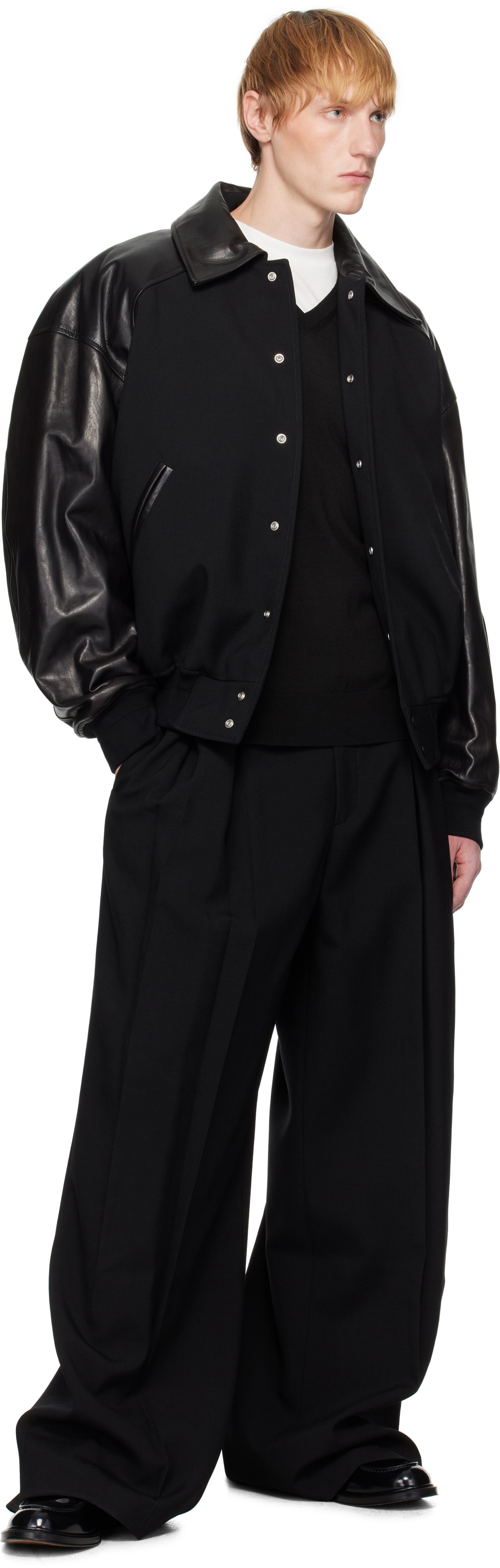 Jil Sander Black Padded Leather Bomber Jacket Jil Sander