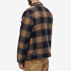 Universal Works Men's Check Wool Fleece Lumber Jacket in Navy