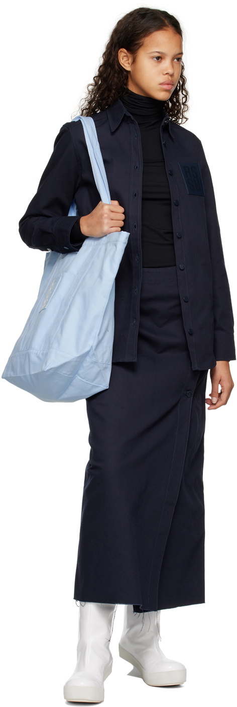 Raf Simons Navy Buttoned Denim Midi Skirt