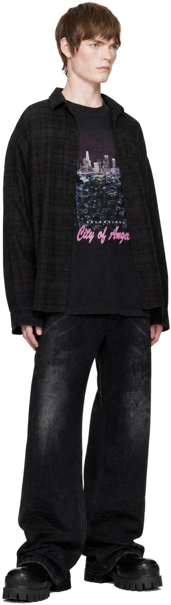 Balenciaga Black Flannel Layered Shirt