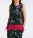 La DoubleJ La Scala feather-trimmed jacquard top