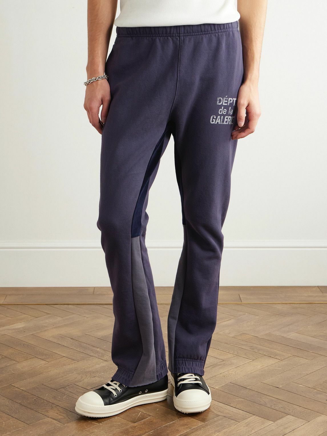 Gallery Dept. - Flared Panelled Logo-Print Cotton-Jersey Sweatpants - Blue