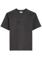 Ganni Logo Crystal-embellished Cotton T-shirt Dark Grey