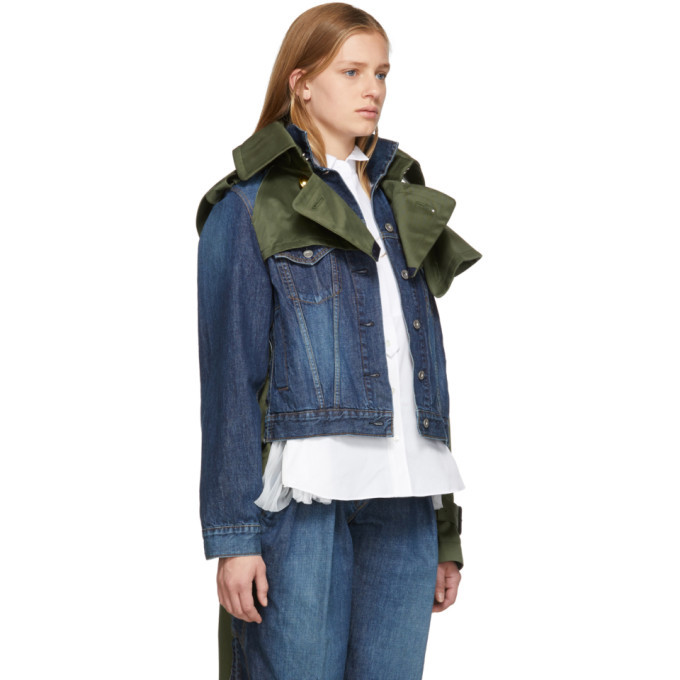 Sacai Blue and Khaki Denim and Twill Hybrid Jacket Sacai