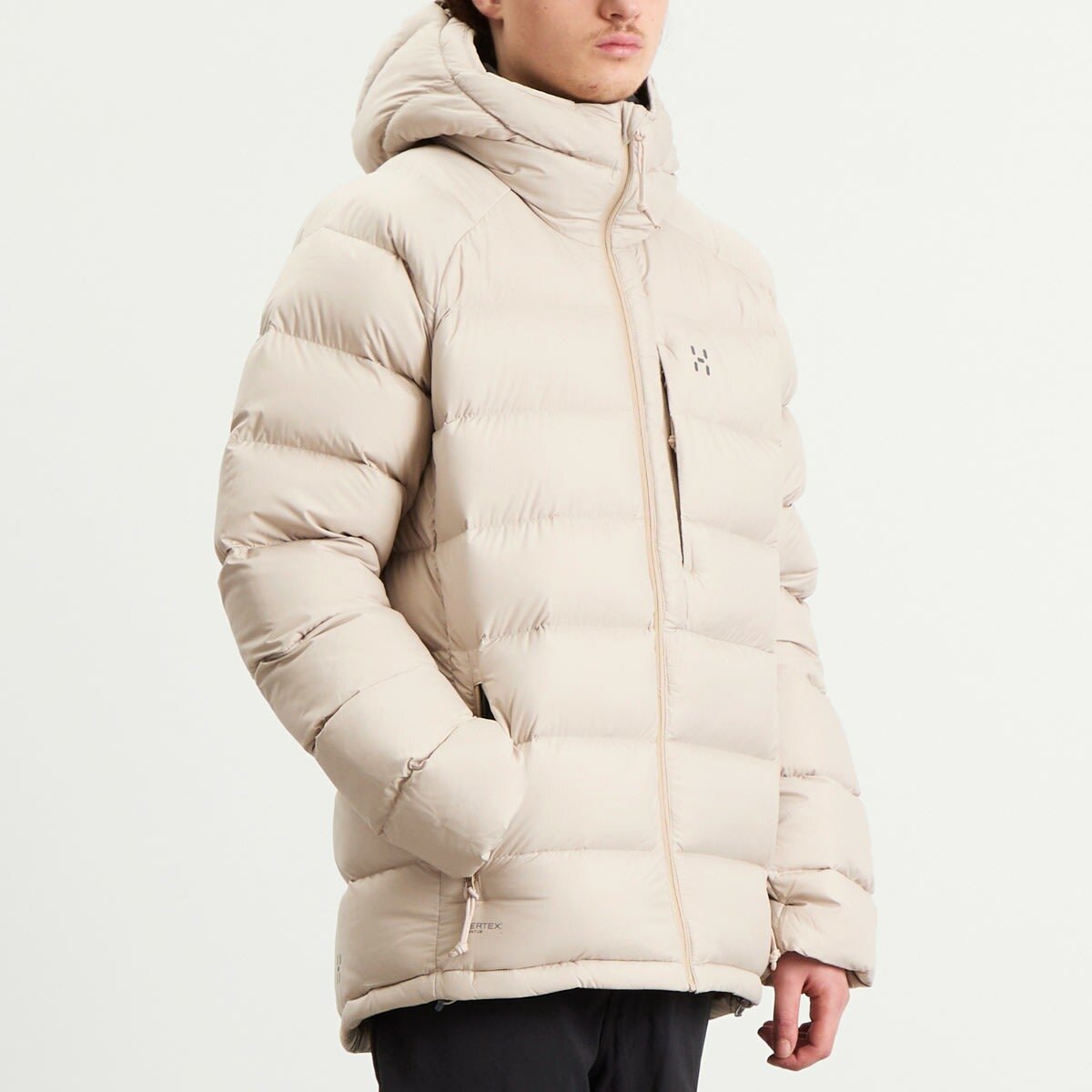 Haglöfs Men's Rosson Pertex Down Hooded Jacket in Chalk Beige