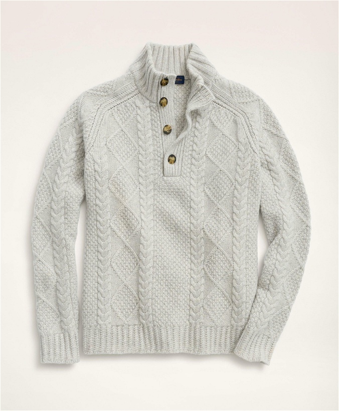 Photo: Brooks Brothers Men's Merino Wool Mock Neck Aran Cable Sweater | Grey