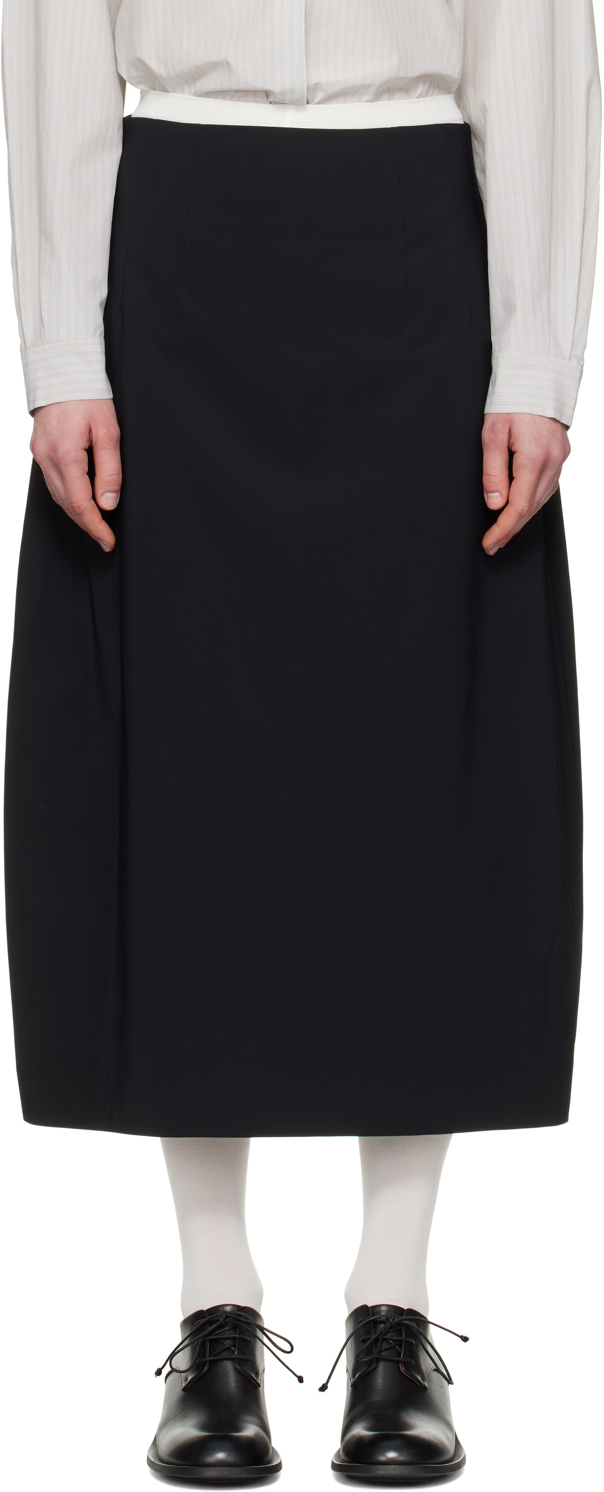 AMOMENTO Black Curved Silhouette Midi Skirt