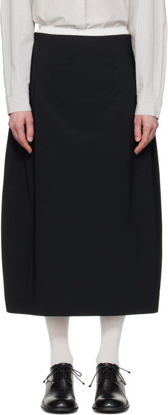 Photo: AMOMENTO Black Curved Silhouette Midi Skirt