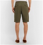 Beams F - Slim-Fit Pleated Herringbone Cotton and Linen-Blend Drawstring Shorts - Men - Green