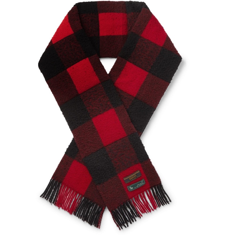 Photo: Gucci - Fringed Padded Checked Wool Scarf - Red