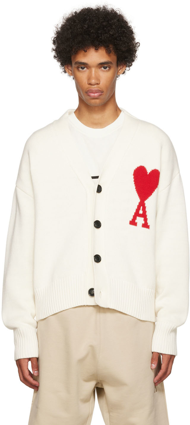 AMI Paris White Ami De C ur Cardigan AMI