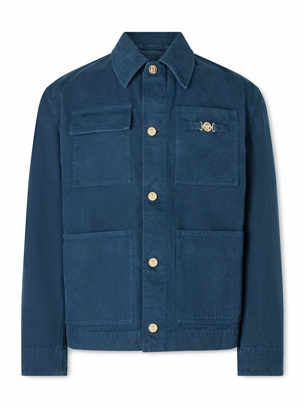 Photo: Versace - Embellished Cotton-Canvas Blouson Jacket - Blue