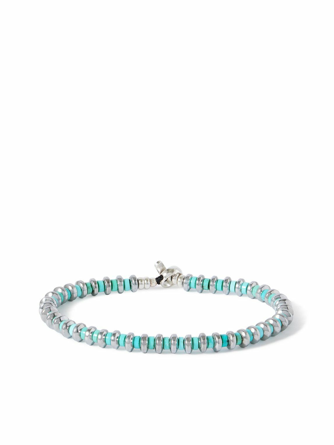 Mikia - Silver, Hematite and Turquoise Beaded Bracelet - Blue