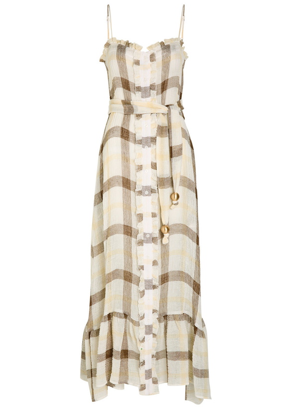 Photo: Lisa Marie Fernandez Checked Belted Linen-blend Maxi Dress Multicoloured