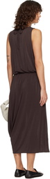 LEMAIRE Brown Double Layer Drape Midi Dress